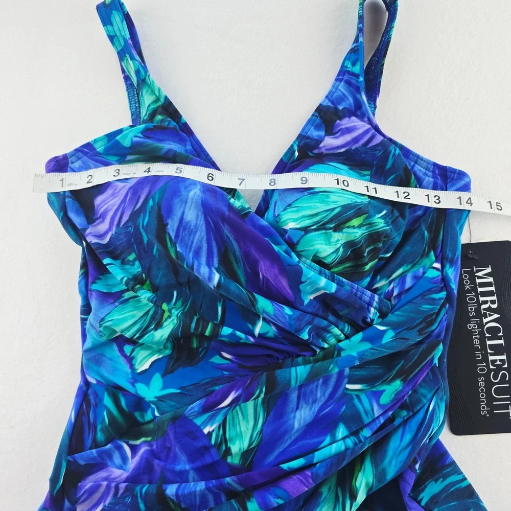 Miraclesuit NWT 2B Flamenco Oceanus‎ Blue Tummy Control One Piece Swimsuit US 10